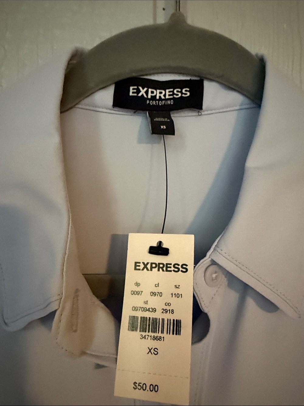 Express Light Blue Long Sleeve Button-Up Blouse - Picture 2 of 3